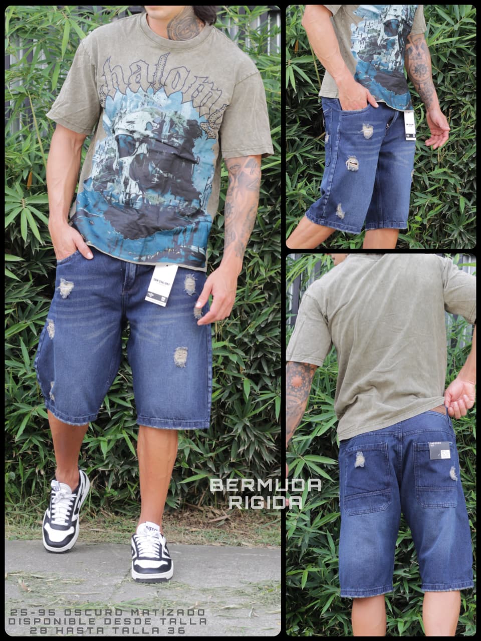 Bermuda Ancha Oscura Matizado.